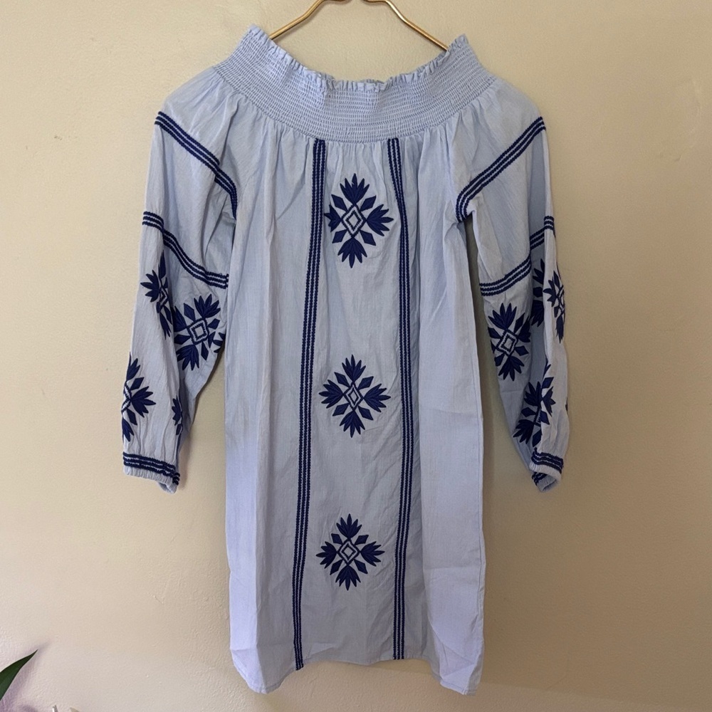 THML Blue and White Embroidered Dress